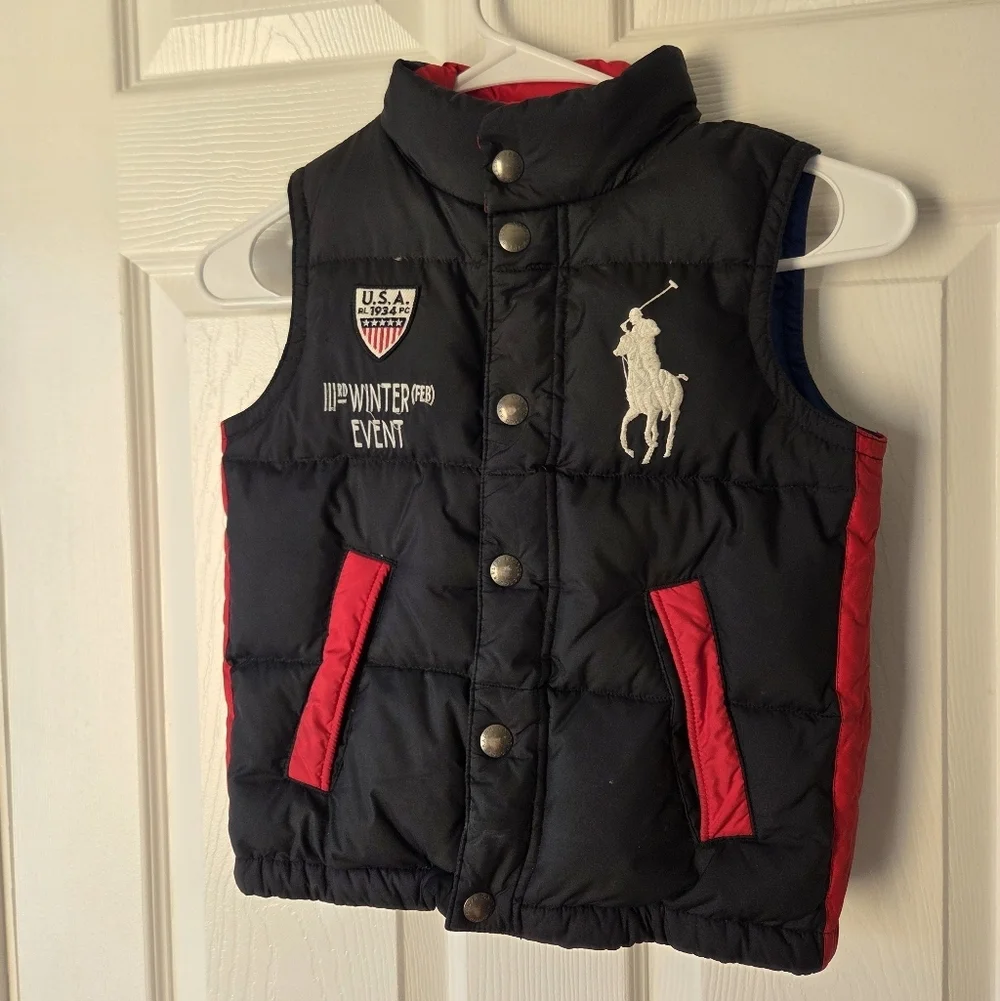Polo Ralph Lauren Boys Puffer Vest Size 5 Big Pony USA Winter Event